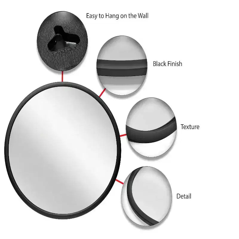 Miroir mural moderne noir de 22" – Cadre en plastique léger