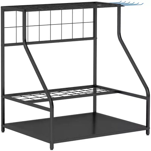 Outsunny Garden Tool Organizer for Garage, 3 Tier Yard Tool Storage Rack with Hooks