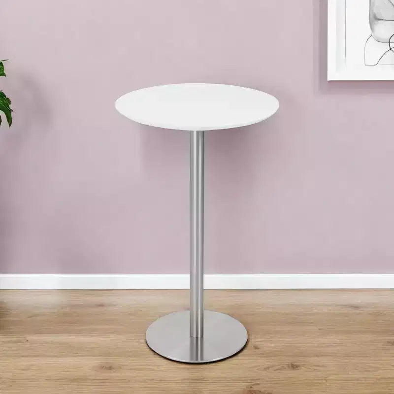 Table de bar ronde 26" en acier blanc et argenté
