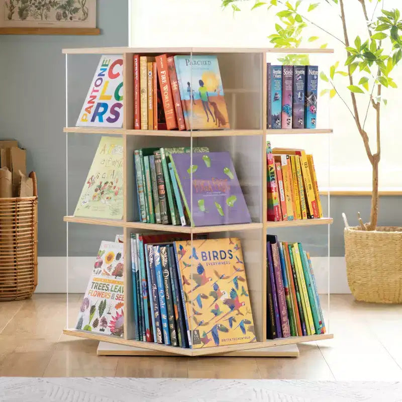 Étagère à Livres Rotative à 3 Niveaux pour Enfants – Grand Présentoir de Livres Blanc