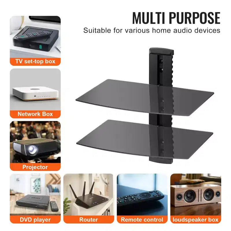 Étagères flottantes en verre – Supporte jusqu'à 8 kg, support mural TV avec étagère