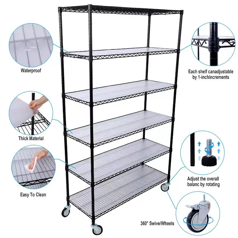 Étagère métallique à 6 niveaux de 2721 kg homologuée NSF – Support réglable robuste
