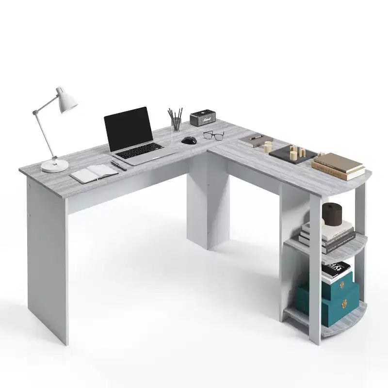 Bureau d'angle moderne en L – Bureau à domicile avec deux étagères latérales