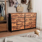 Grande commode de rangement en tissu brun rustique à 10 tiroirs