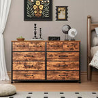 Grande commode de rangement en tissu brun rustique à 10 tiroirs
