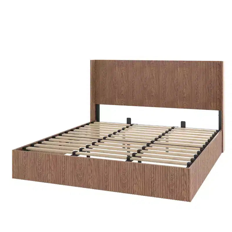 Cadre de lit extra-large à motif ondulé avec fonction de rangement relevable