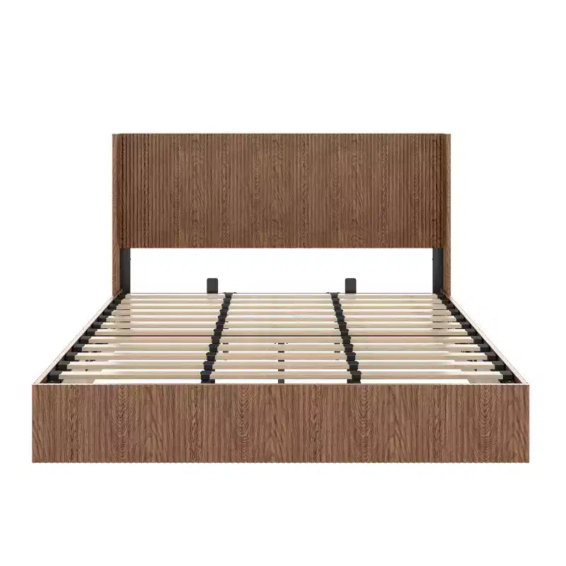 Cadre de lit extra-large à motif ondulé avec fonction de rangement relevable