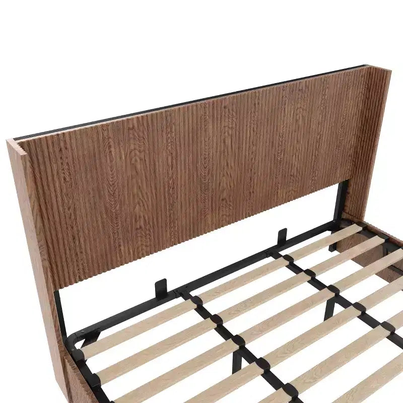 Cadre de lit extra-large à motif ondulé avec fonction de rangement relevable