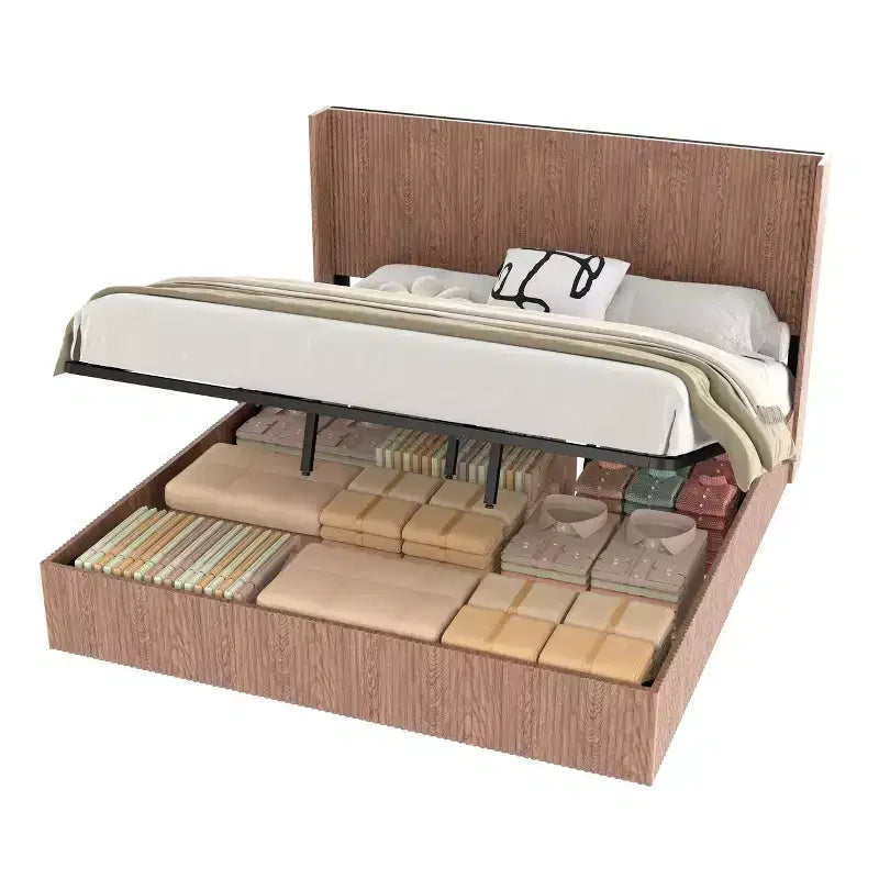 Cadre de lit extra-large à motif ondulé avec fonction de rangement relevable