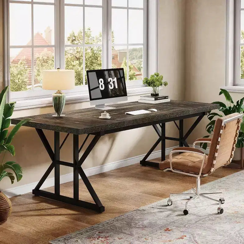 Grand bureau de direction de 180 cm – Bureau d'ordinateur industriel pour la maison et le bureau