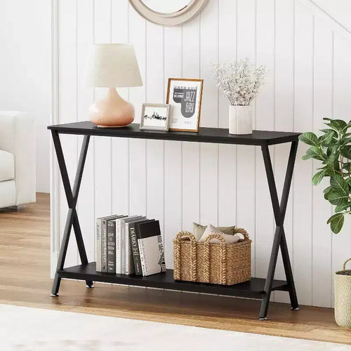 Console étroite de 104,9 cm avec étagères ouvertes à 2 niveaux, table de canapé style ferme pour entrée, couloir ou salon