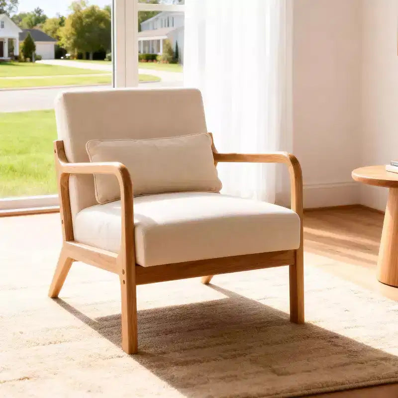 Fauteuil d'appoint moderne avec cadre en bois massif – Chaise d'appoint tapissée élégante