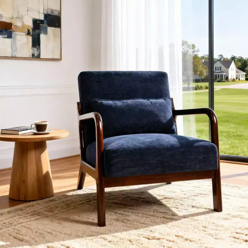 Fauteuil d'appoint moderne avec cadre en bois massif – Chaise d'appoint tapissée élégante