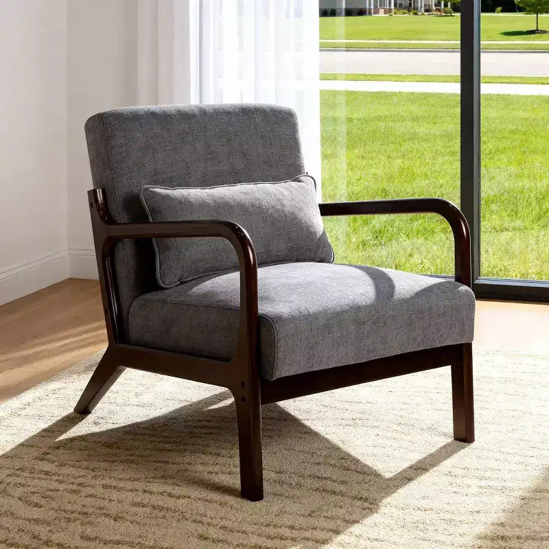 Fauteuil d'appoint moderne avec cadre en bois massif – Chaise d'appoint tapissée élégante