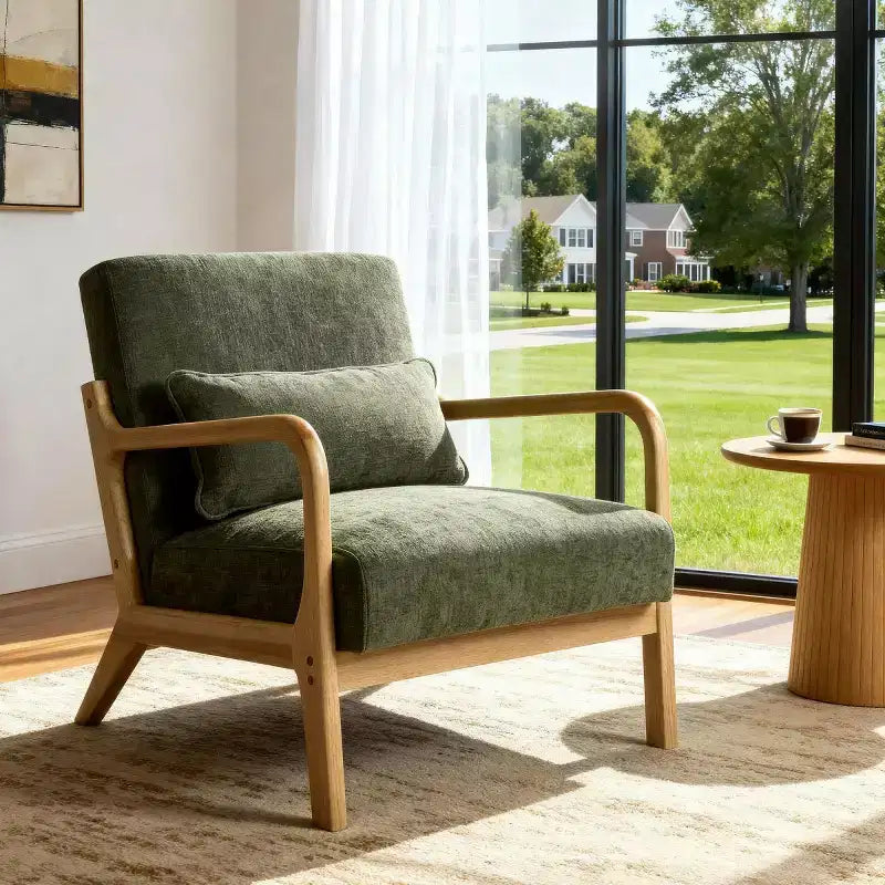 Fauteuil d'appoint moderne avec cadre en bois massif – Chaise d'appoint tapissée élégante