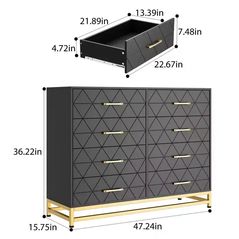 Commode haute à 8 tiroirs de 91,4 cm avec tiroirs à fermeture douce