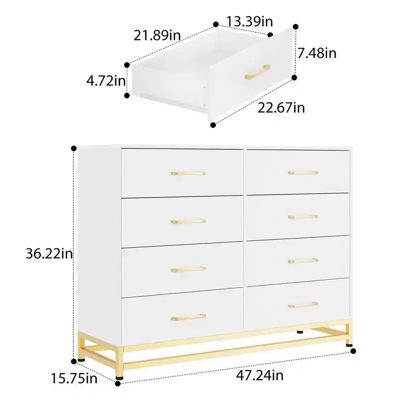 Commode haute à 8 tiroirs de 91,4 cm avec tiroirs à fermeture douce