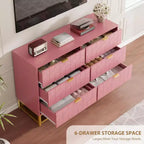 Commode moderne à 6 tiroirs, poignées dorées, meuble TV long avec rangement