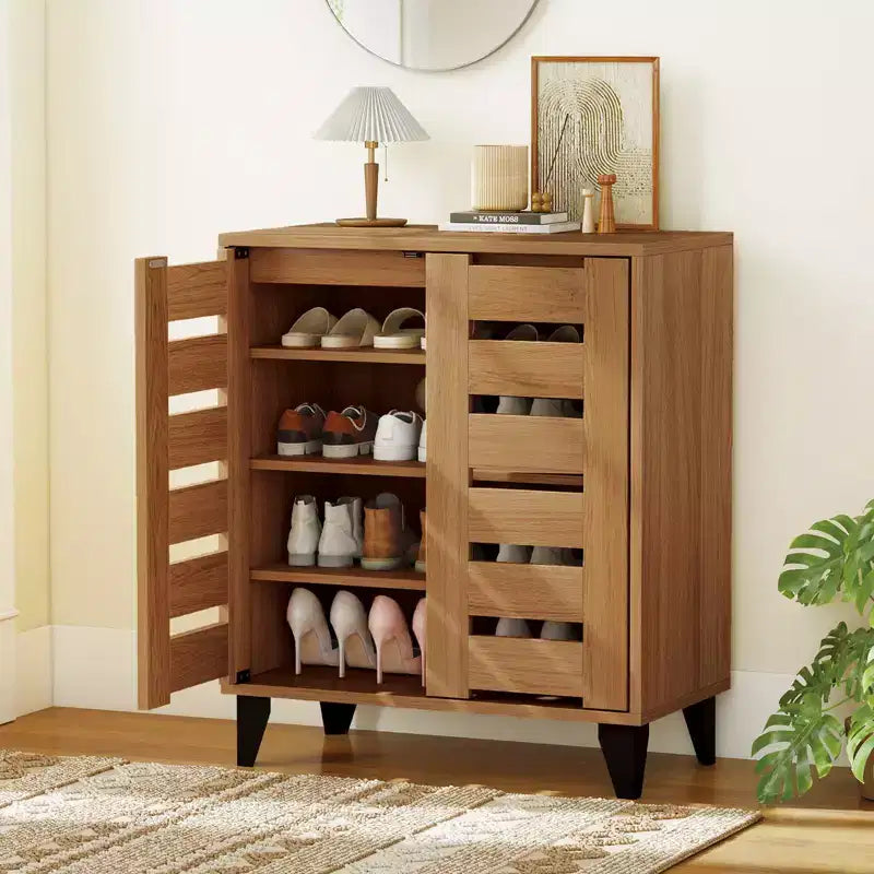 Meuble à chaussures de ferme à 2 portes et 4 niveaux avec porte persienne