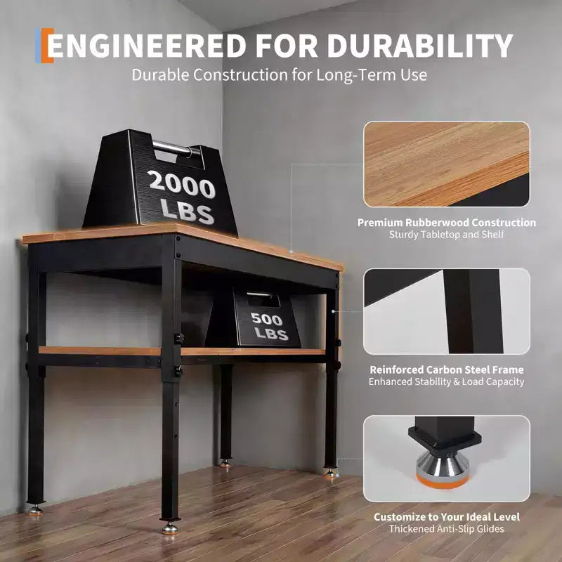 Établi de 48 po, établi réglable en hauteur avec étagère de rangement, établis de 48 x 24 po pour garage, établi avec prise de courant pour atelier et maison
