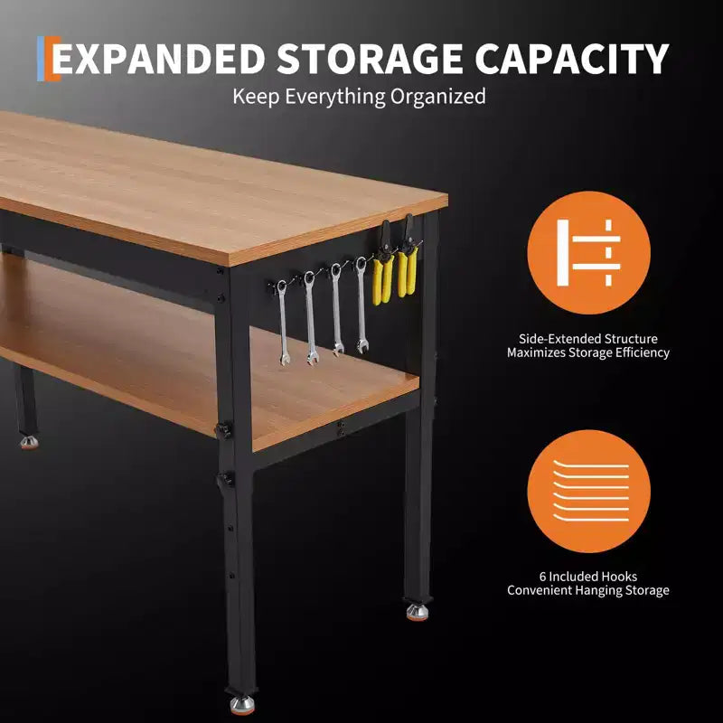 Établi de 48 po, établi réglable en hauteur avec étagère de rangement, établis de 48 x 24 po pour garage, établi avec prise de courant pour atelier et maison