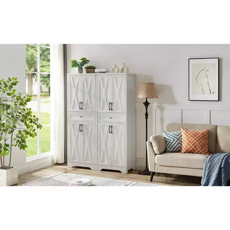 Buffet multifonctionnel de 173 cm pour salon – Panneaux de particules et MDF blancs