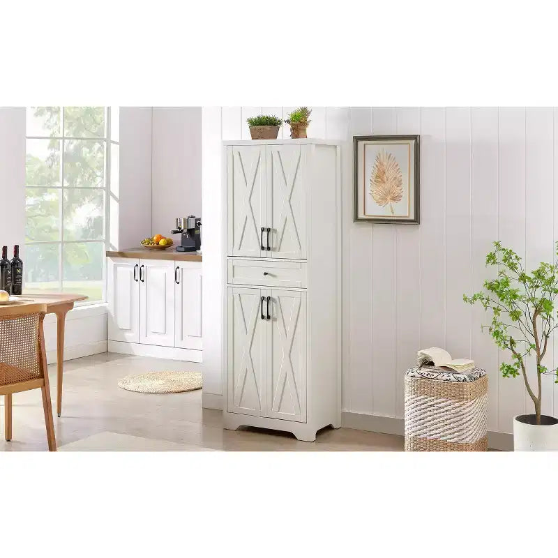 Buffet multifonctionnel de 173 cm pour salon – Panneaux de particules et MDF blancs