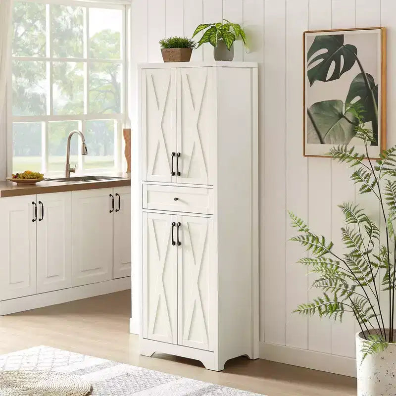 Buffet multifonctionnel de 173 cm pour salon – Panneaux de particules et MDF blancs