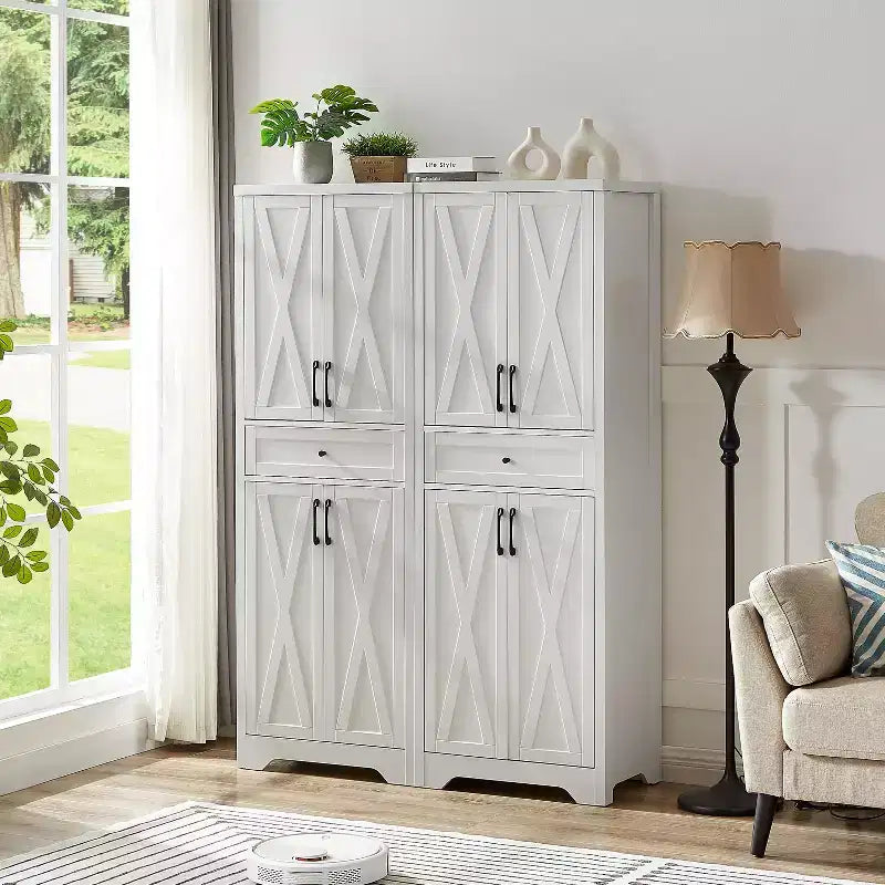Buffet multifonctionnel de 173 cm pour salon – Panneaux de particules et MDF blancs