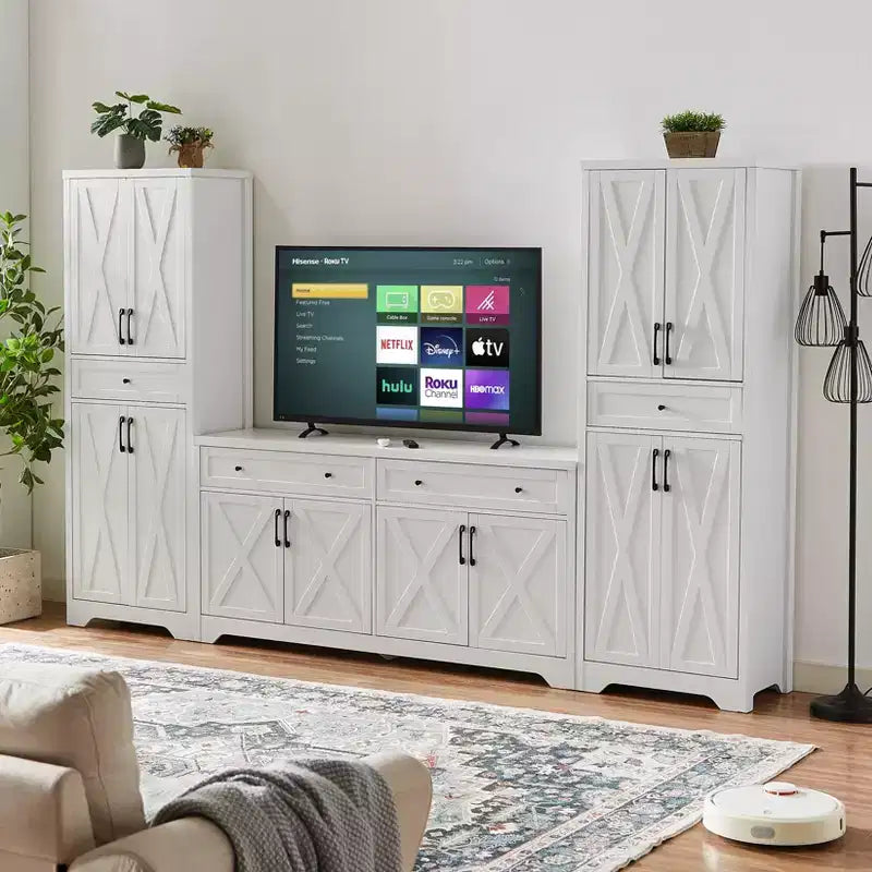 Buffet multifonctionnel de 173 cm pour salon – Panneaux de particules et MDF blancs