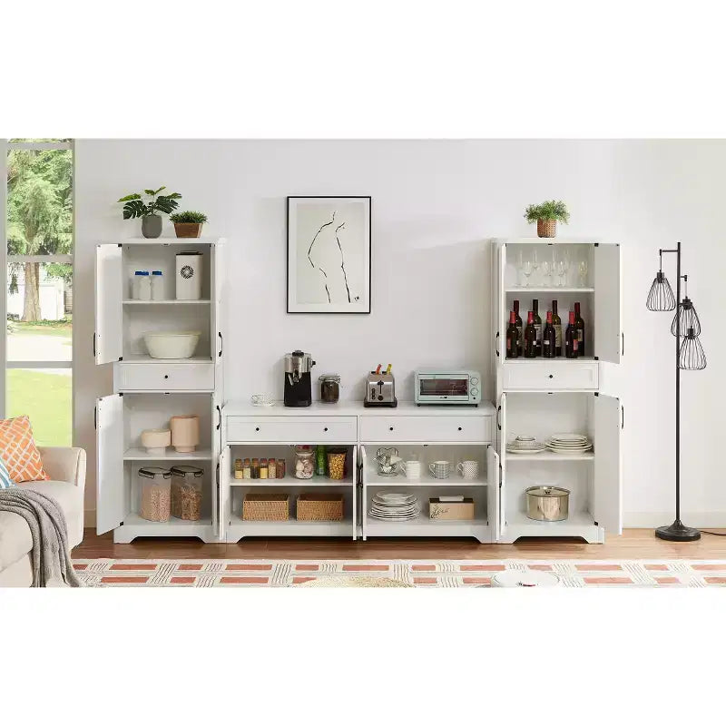 Buffet multifonctionnel de 173 cm pour salon – Panneaux de particules et MDF blancs