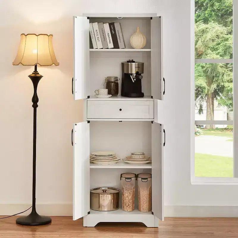 Buffet multifonctionnel de 173 cm pour salon – Panneaux de particules et MDF blancs