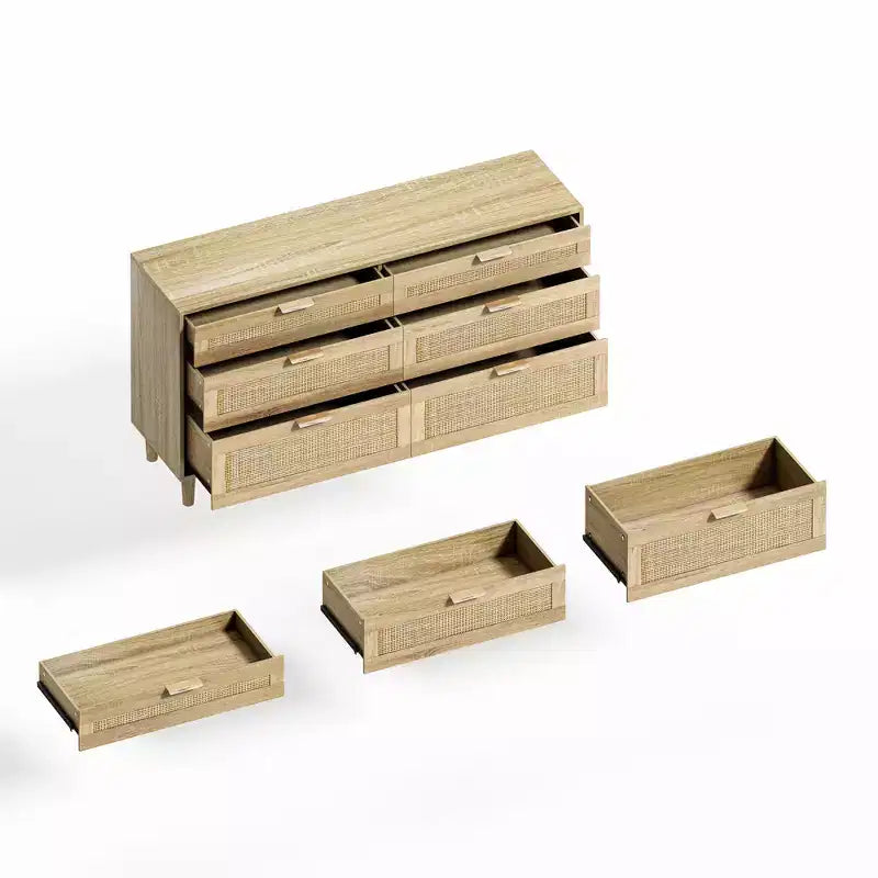 Commode 6 tiroirs en rotin 59" – Armoire de rangement pour vêtements de chambre