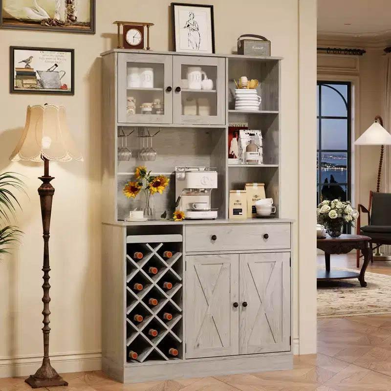 Bahut de ferme avec portes coulissantes façon grange, meuble de rangement avec étagère pour cuisine, salle à manger, salon