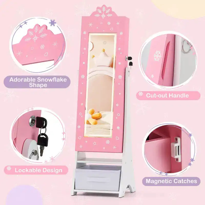 Miroir pleine longueur avec lumières 3 couleurs pour armoire à bijoux pour enfants