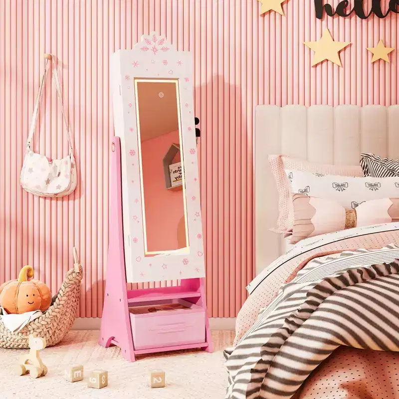 Miroir pleine longueur avec lumières 3 couleurs pour armoire à bijoux pour enfants
