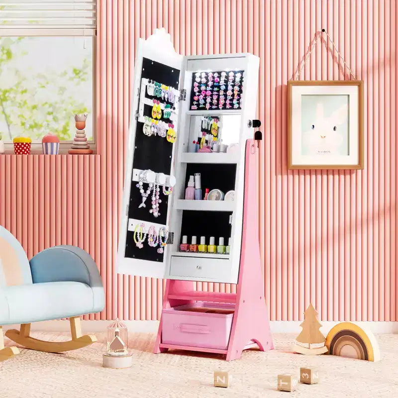 Miroir pleine longueur avec lumières 3 couleurs pour armoire à bijoux pour enfants