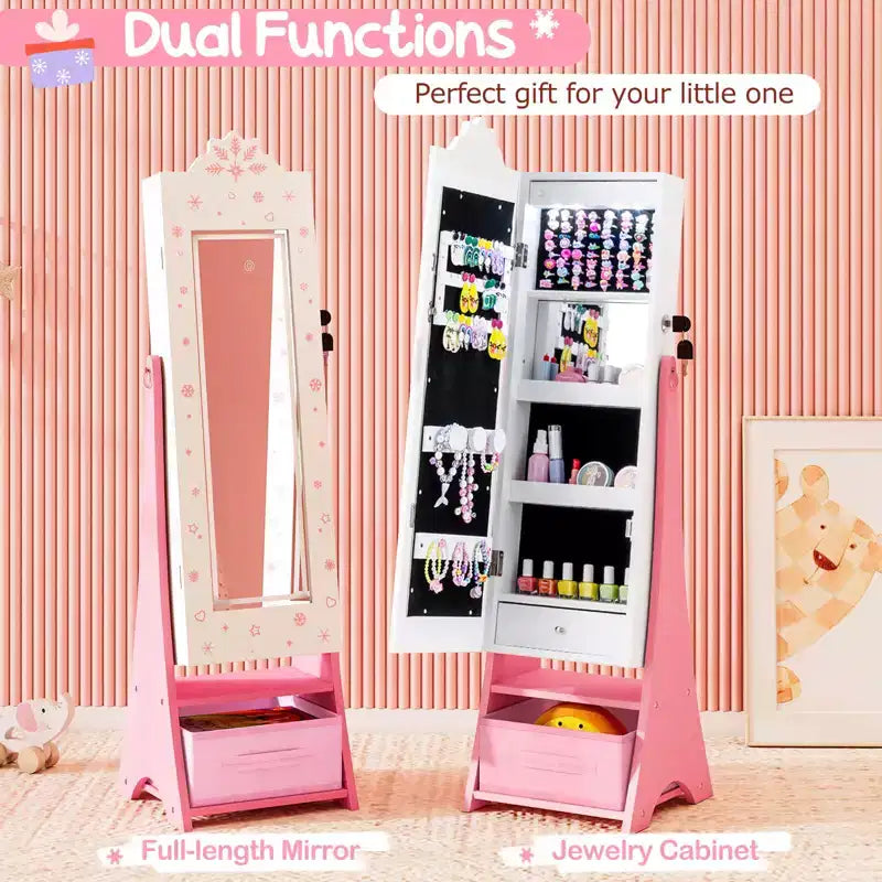 Miroir pleine longueur avec lumières 3 couleurs pour armoire à bijoux pour enfants
