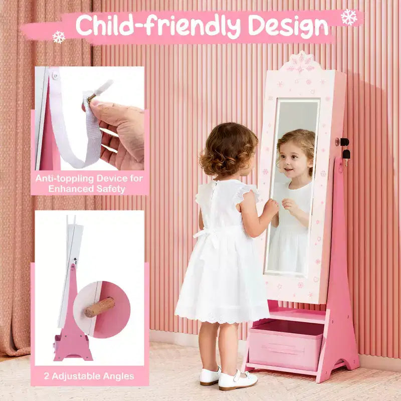 Miroir pleine longueur avec lumières 3 couleurs pour armoire à bijoux pour enfants