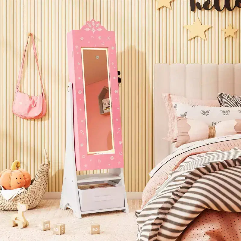 Miroir pleine longueur avec lumières 3 couleurs pour armoire à bijoux pour enfants