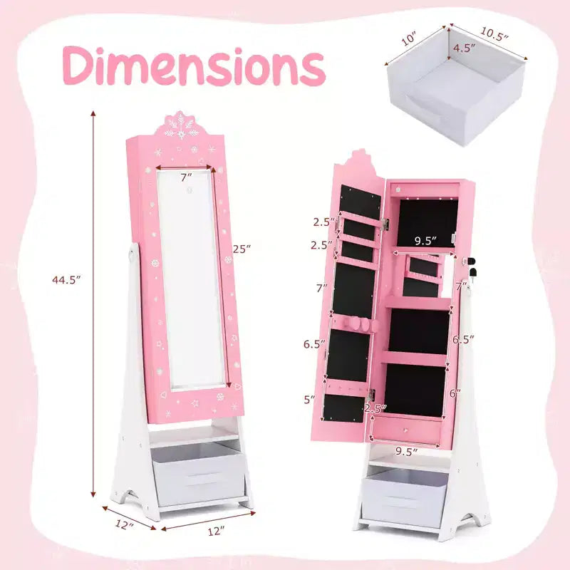 Miroir pleine longueur avec lumières 3 couleurs pour armoire à bijoux pour enfants