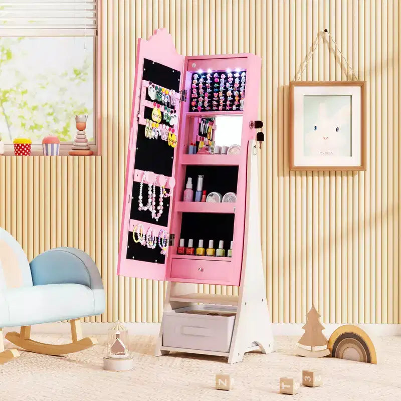 Miroir pleine longueur avec lumières 3 couleurs pour armoire à bijoux pour enfants