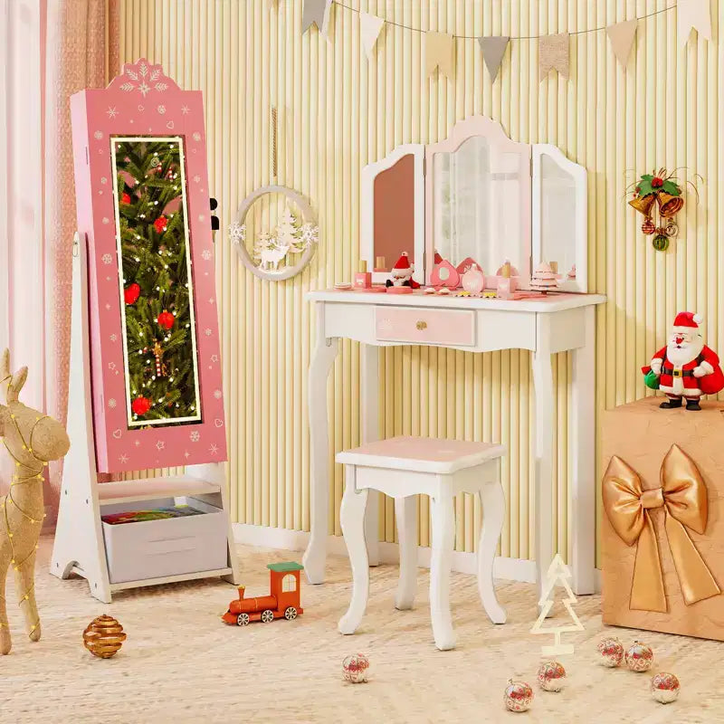 Miroir pleine longueur avec lumières 3 couleurs pour armoire à bijoux pour enfants