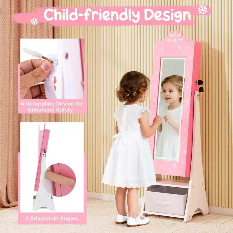 Miroir pleine longueur avec lumières 3 couleurs pour armoire à bijoux pour enfants