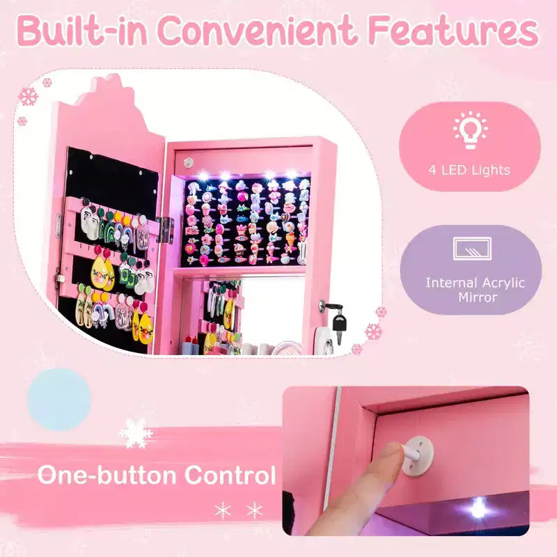 Miroir pleine longueur avec lumières 3 couleurs pour armoire à bijoux pour enfants
