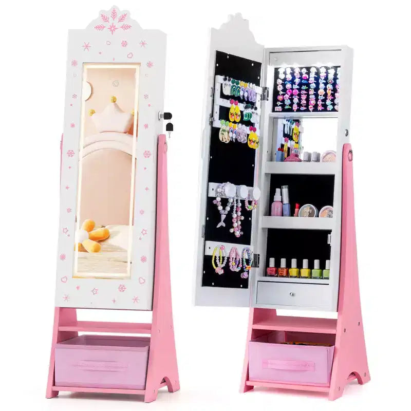 Miroir pleine longueur avec lumières 3 couleurs pour armoire à bijoux pour enfants