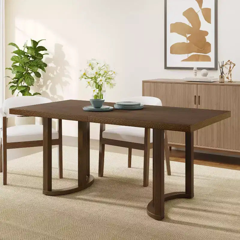 Table à manger rectangulaire moderne en hévéa de 175 cm pour 6 personnes