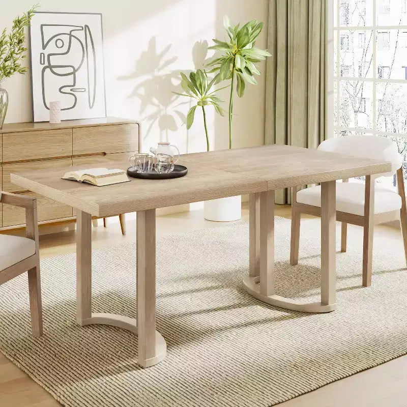Table à manger rectangulaire moderne en hévéa de 175 cm pour 6 personnes