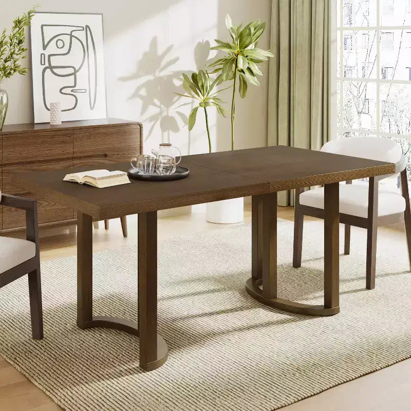 Table à manger rectangulaire moderne en hévéa de 175 cm pour 6 personnes