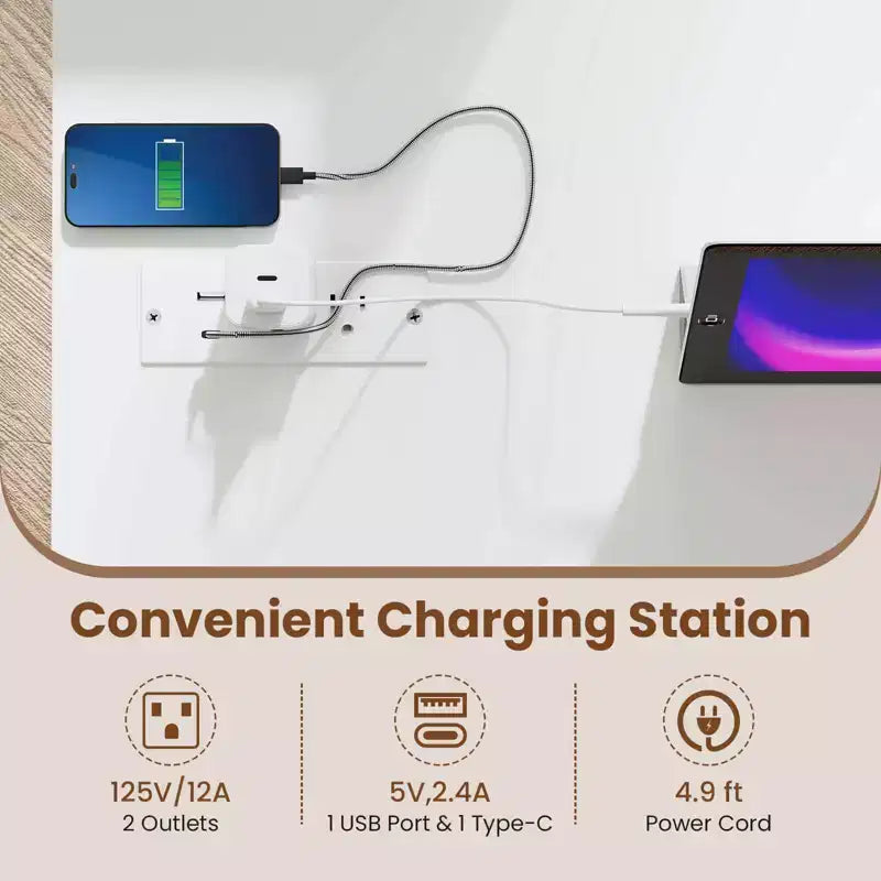 Bureau d'étude informatique de 110,5 cm avec station de charge intégrée